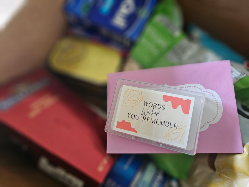 Affirmation cards in a college care package